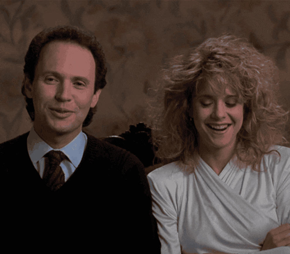 gif of harry and sally from the movie when harry met sally. sally is nodding her head yes and harry is looking at her smiling.