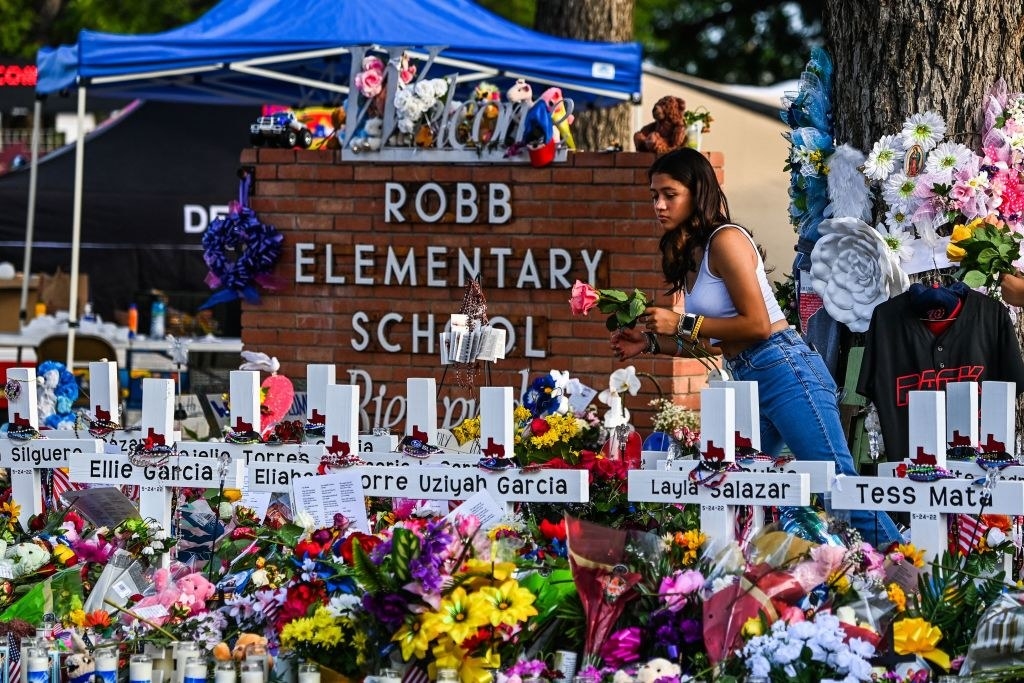 A memorial to the victims of the Robb Elementary School shooting