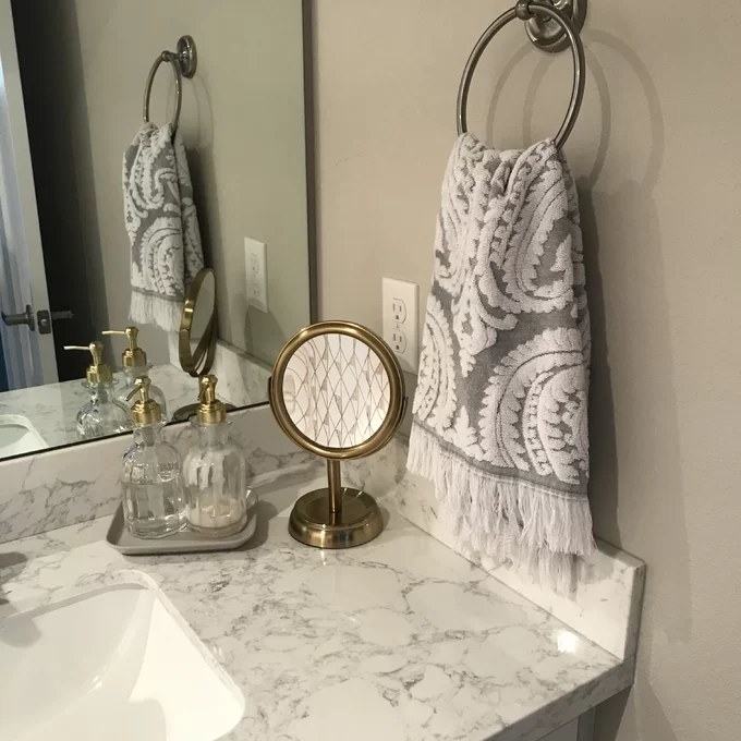 Reviewer&#x27;s photo of the hand towels in the color Silver