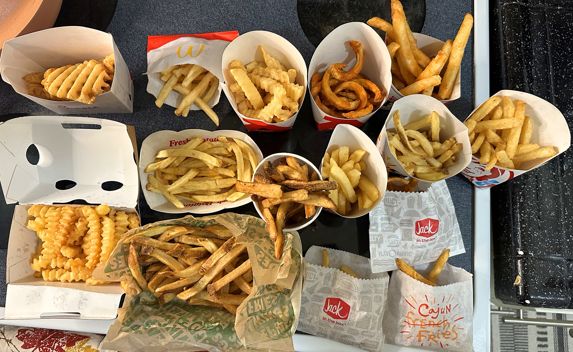 the various fries from different fast-food restaurants