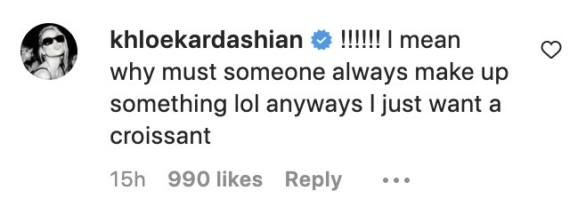 A screenshot of Khloé&#x27;s comment