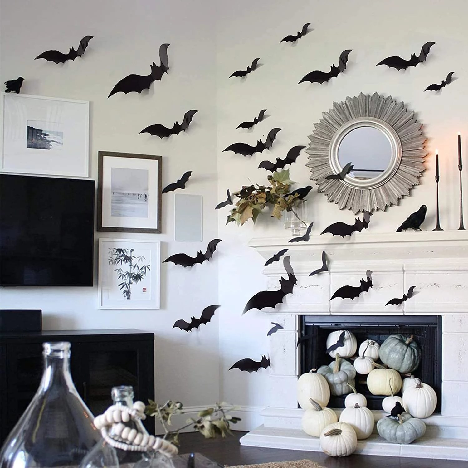 Bats hanging on living room wall
