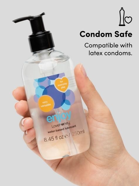 A hand holding the bottle of lube