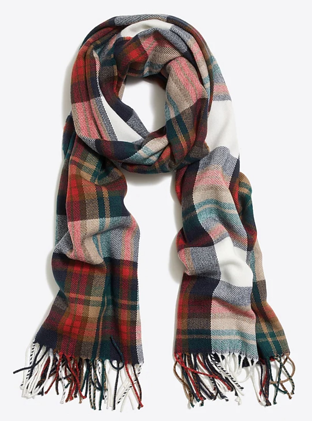 the scarf in red black and beige plaid
