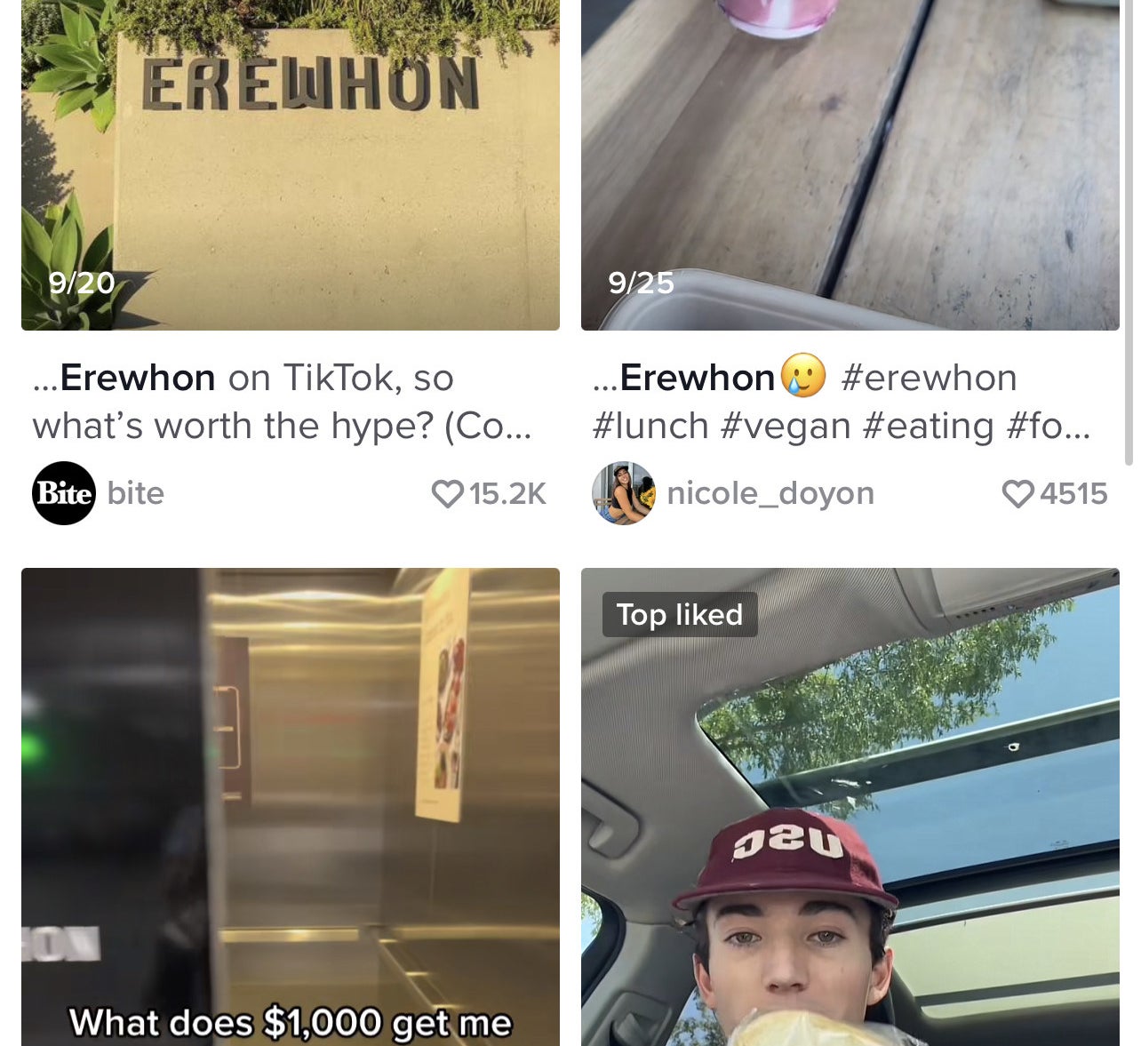 Two thumbnails for Erewhon walk-throughs on TikTok