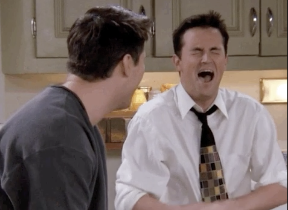 Chandler and Joey from &quot;Friends&quot; laughing