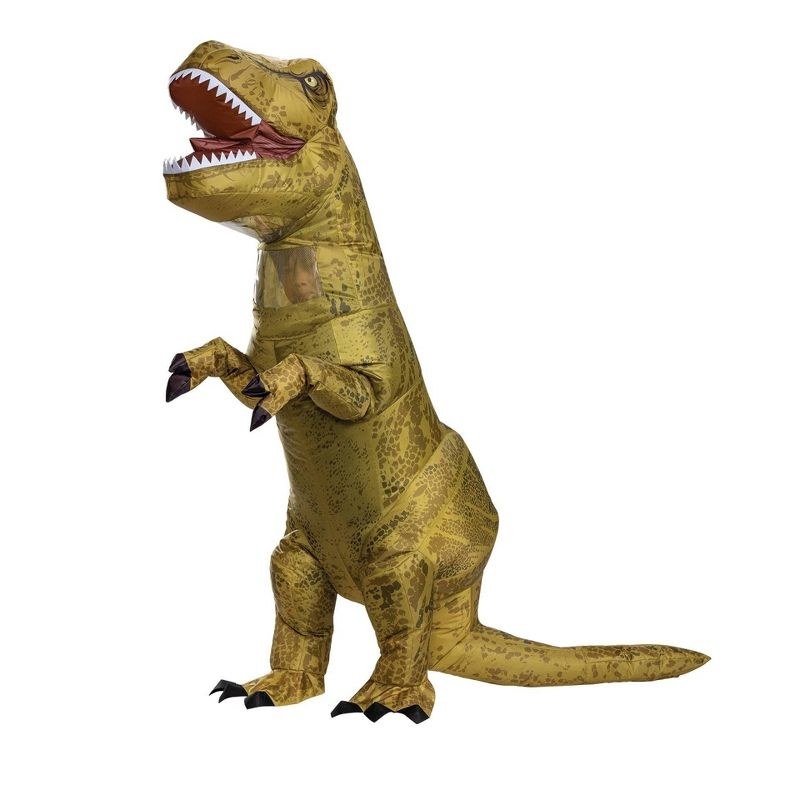 kid wearing t-rex costume