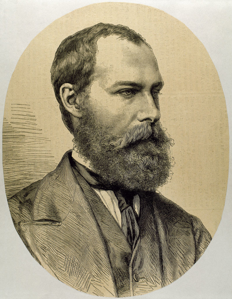 Drawing of a man in a suit and tie and with a thick beard and mustache