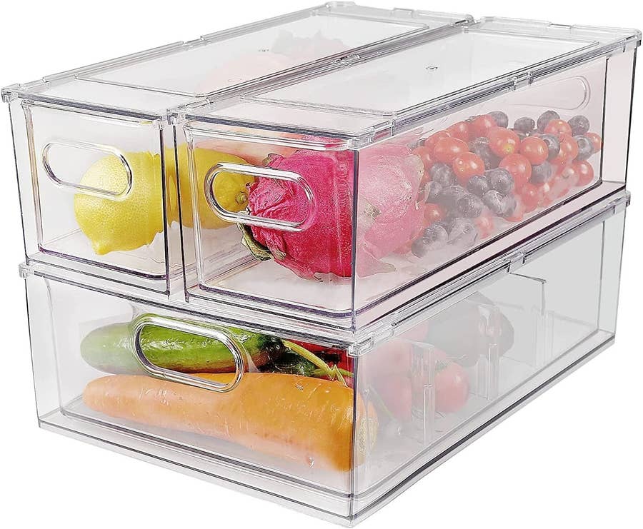 Prep & Savour Container Bins For Refrigerator Fruit Storage Containers Fridge  Organizer With Lids And Drain Tray For Vegetable