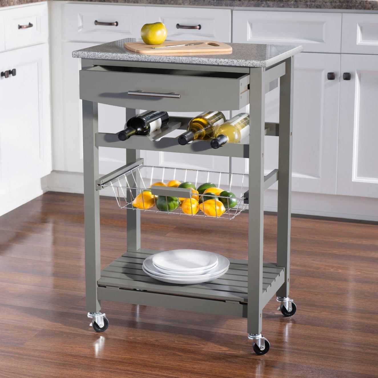 The kitchen island in gray