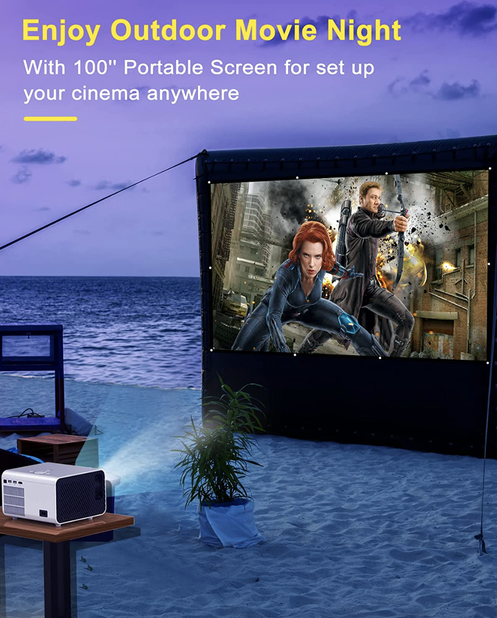 The projector and screen on a beach