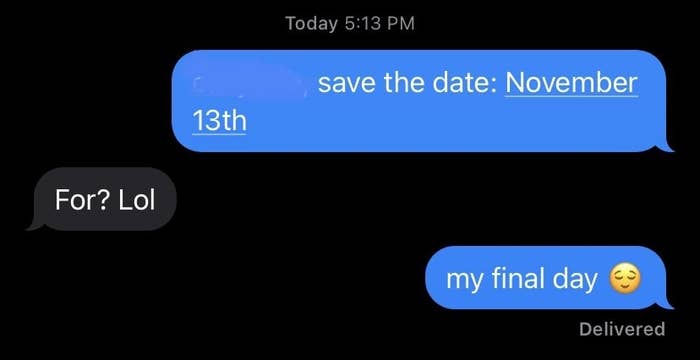 worker sending a save the date for their quitting day