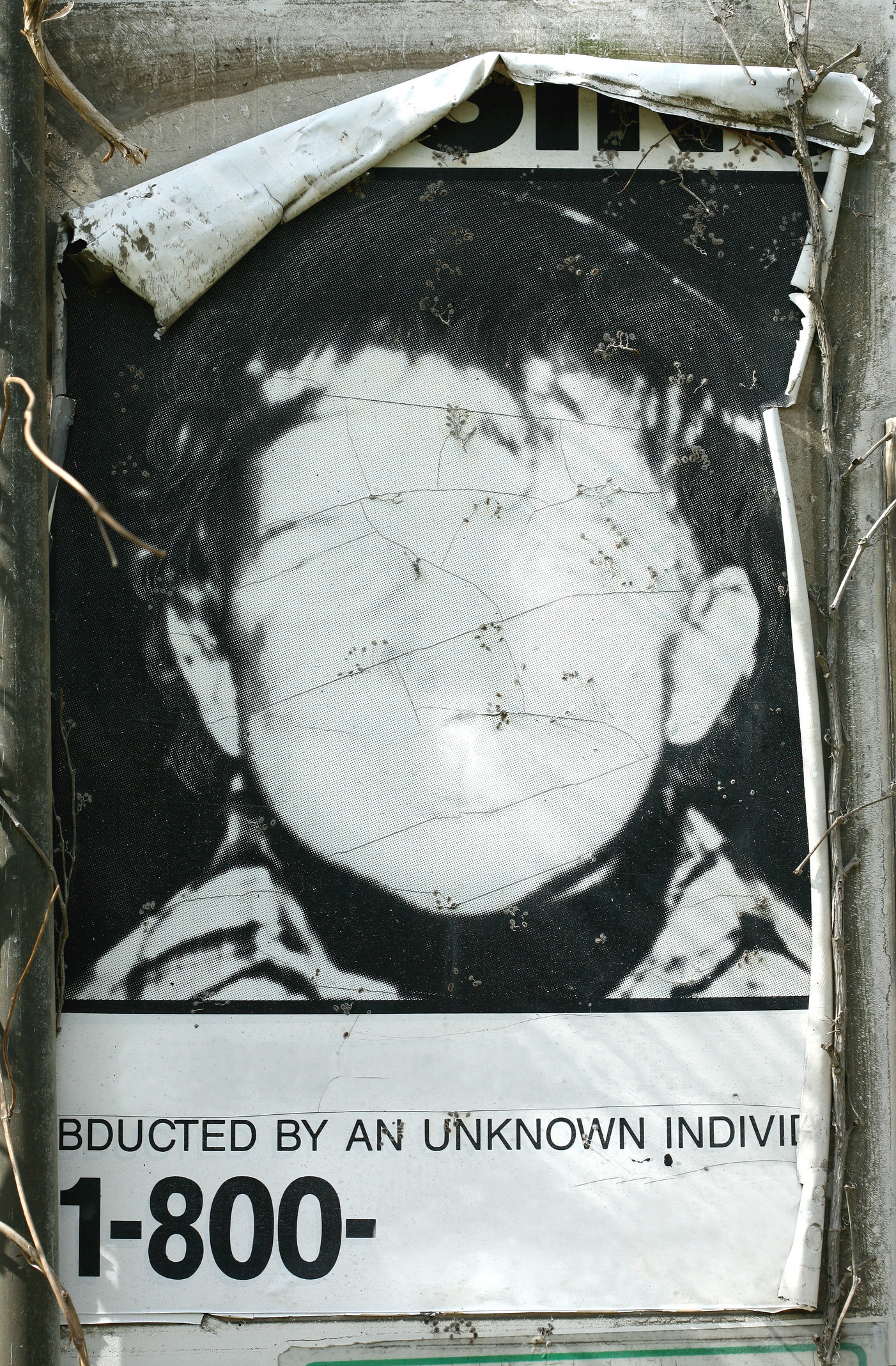 A faceless child with the text &quot;Abducted by an unknown individual&quot;