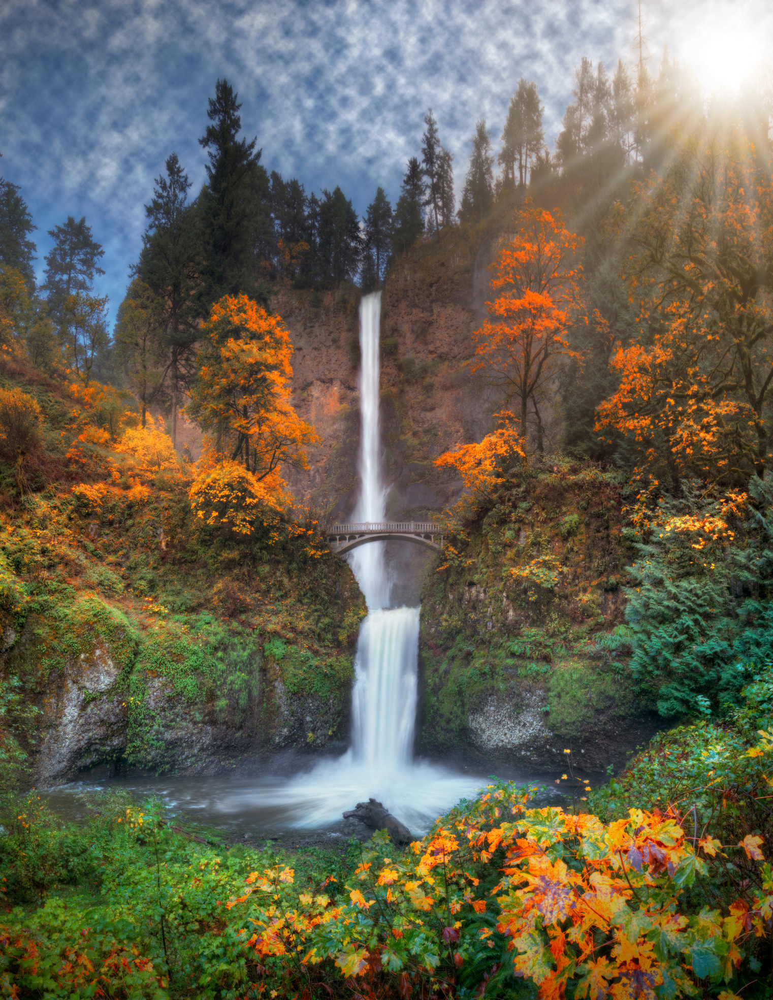 Multnomah Falls in autumn colors.