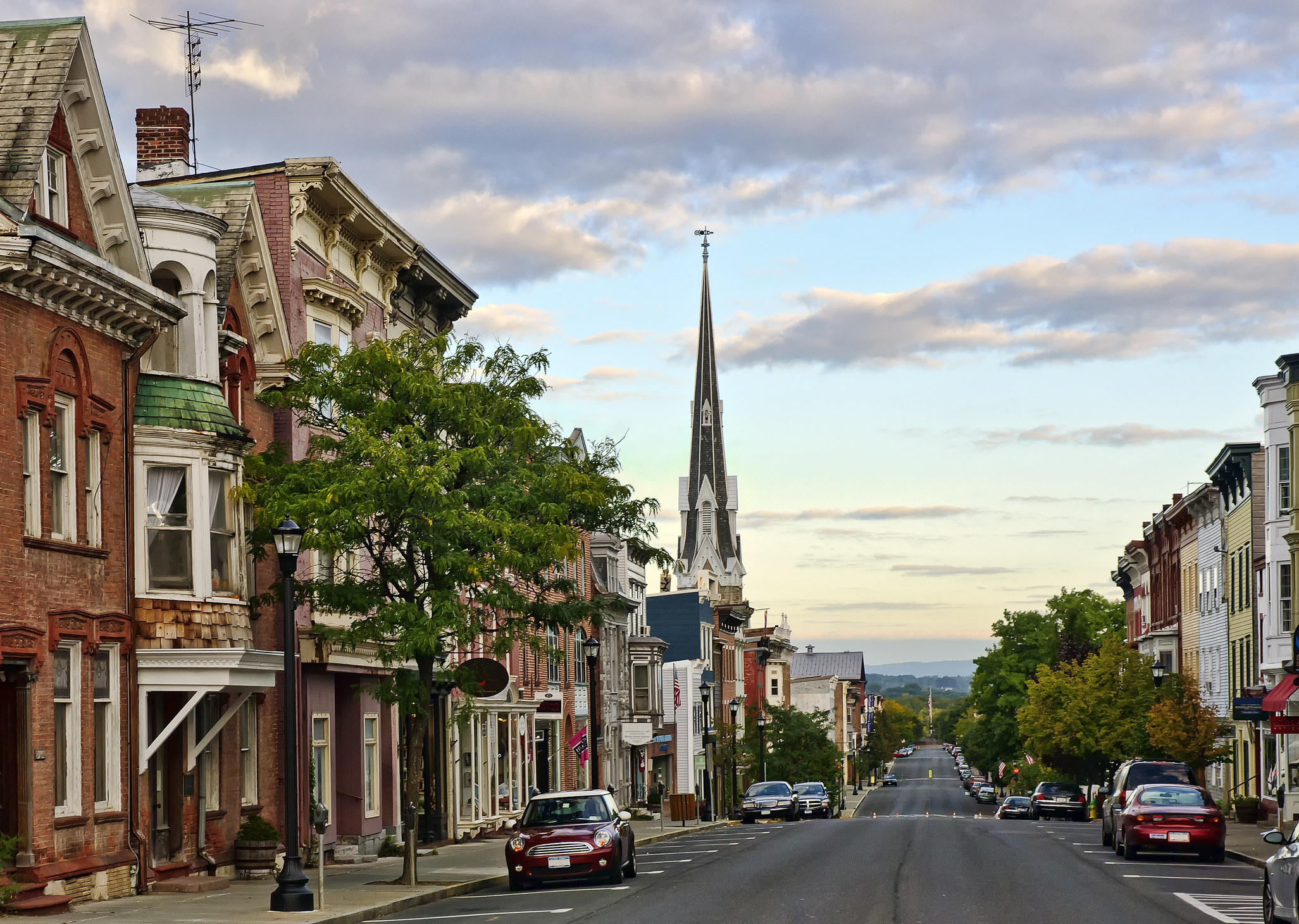 Main street at dawn in Hudson, NY.