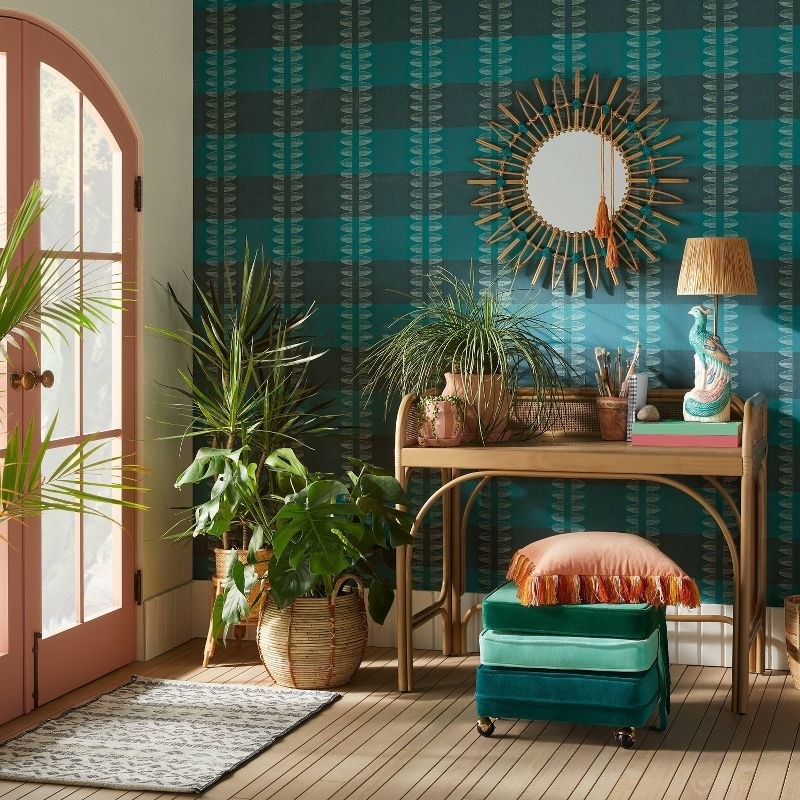 two-toned dark teal patterned wallpaper