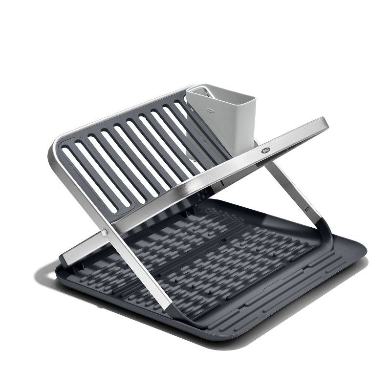 the black and silver foldable draining rack