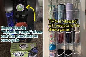 keurig cleaning cups and shoe organizer 