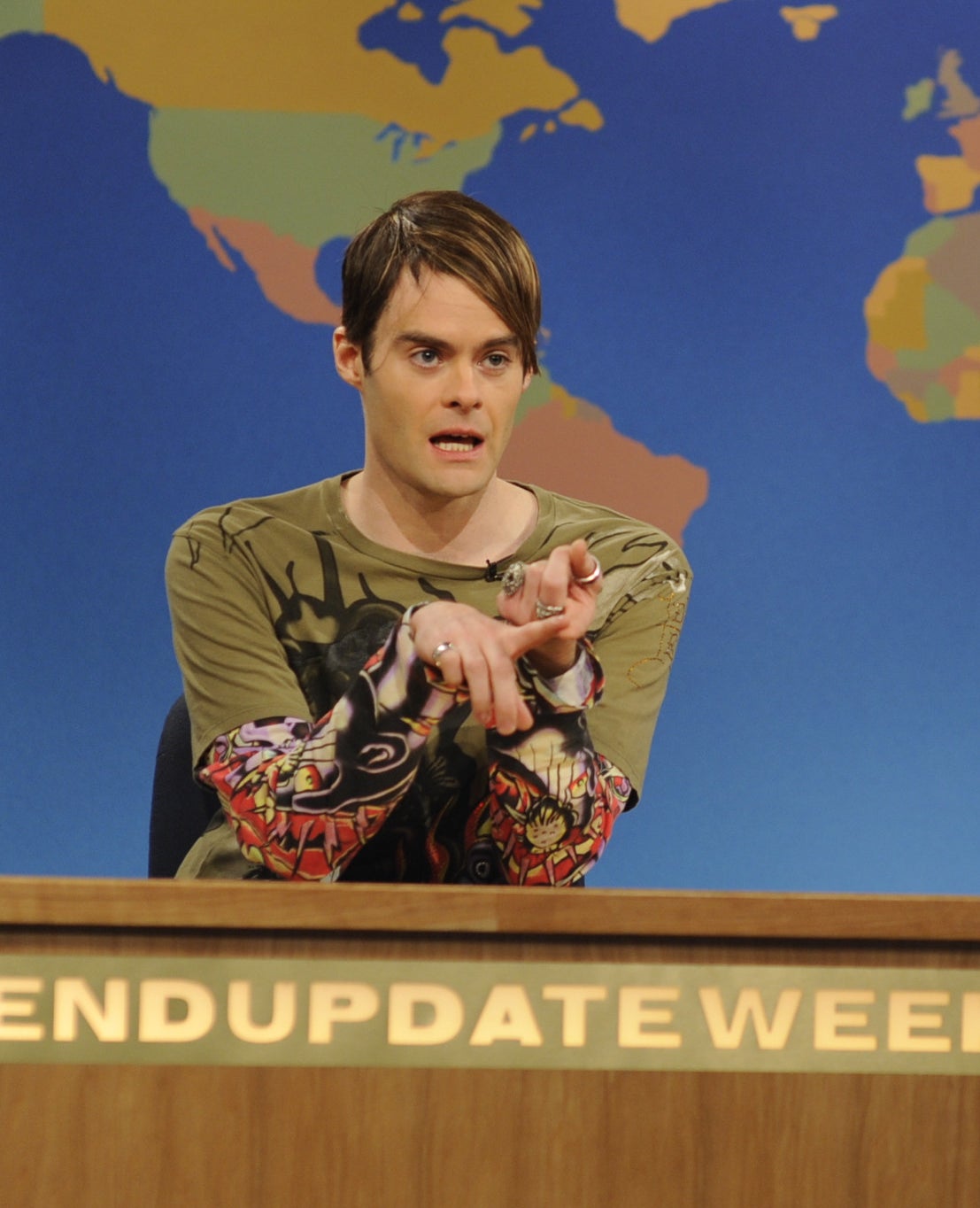 Bill Hader as Stefon, Seth Meyers during &quot;Weekend Update&quot;