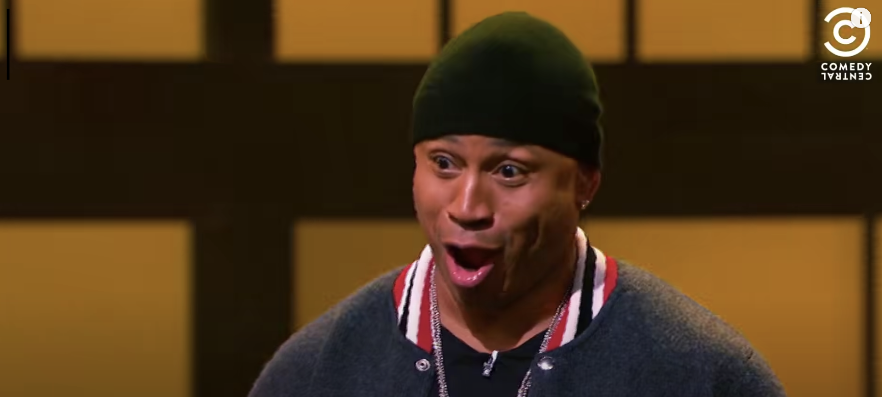 LL Cool J with his mouth wide open in awe and shock