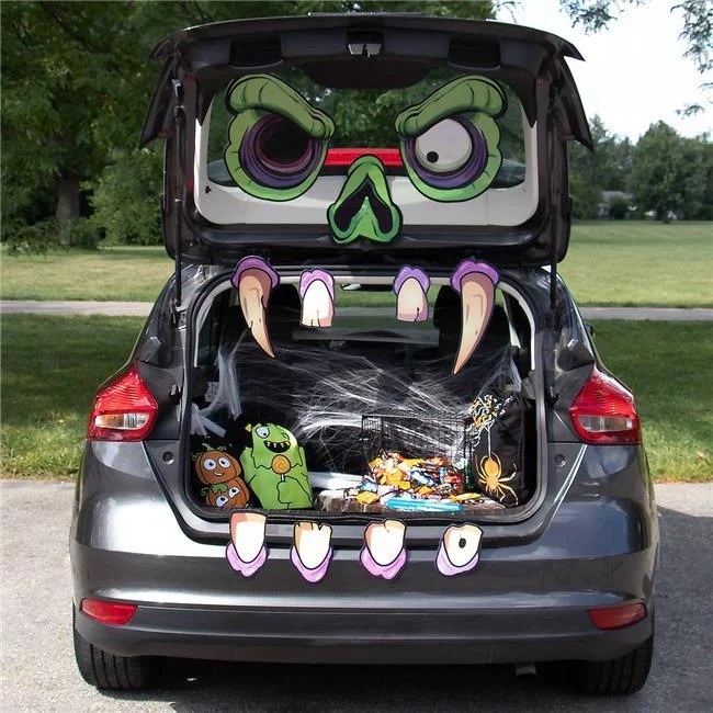 the monster trunk or treat decorations in a car