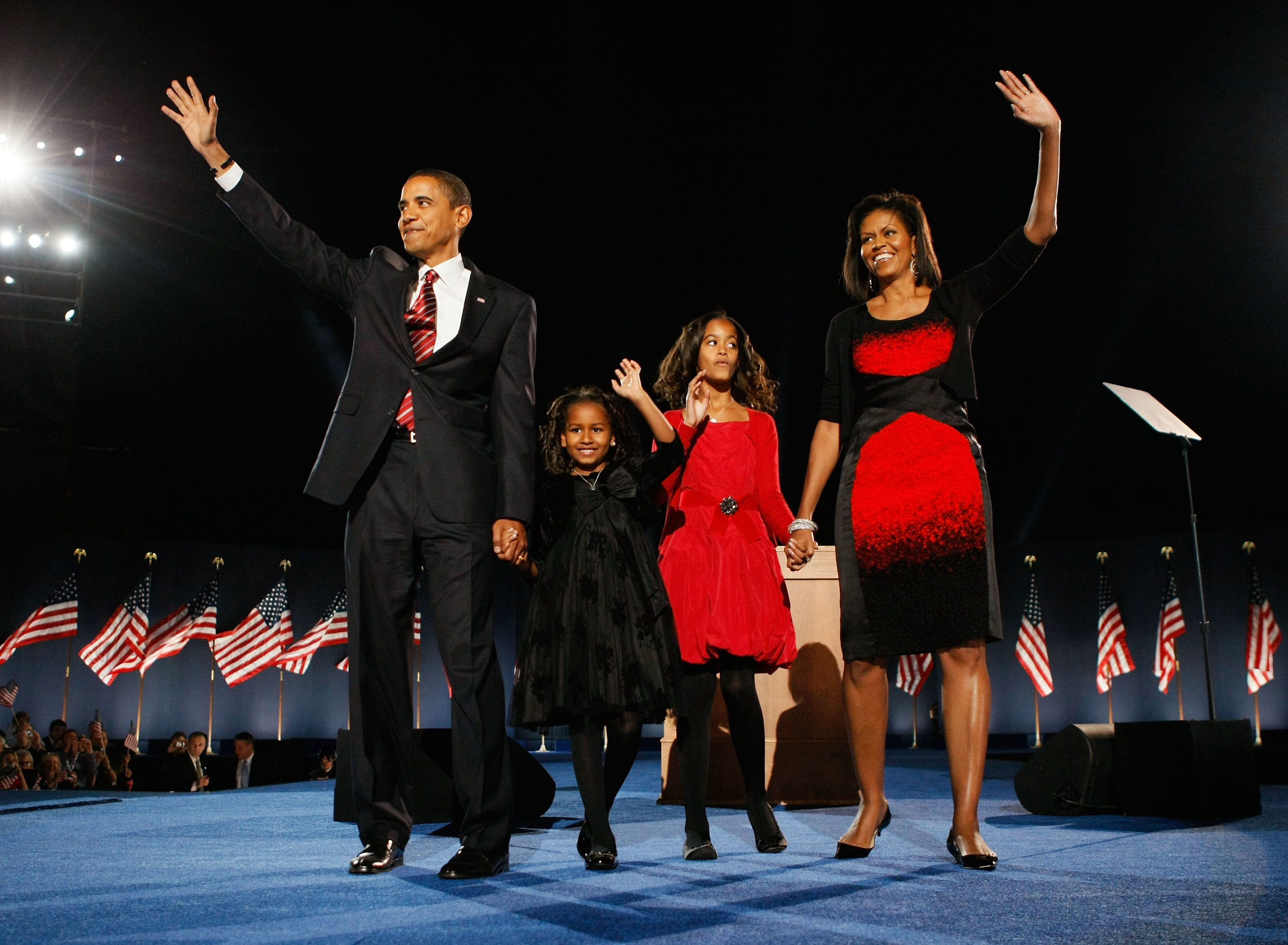 President Obama and family waving