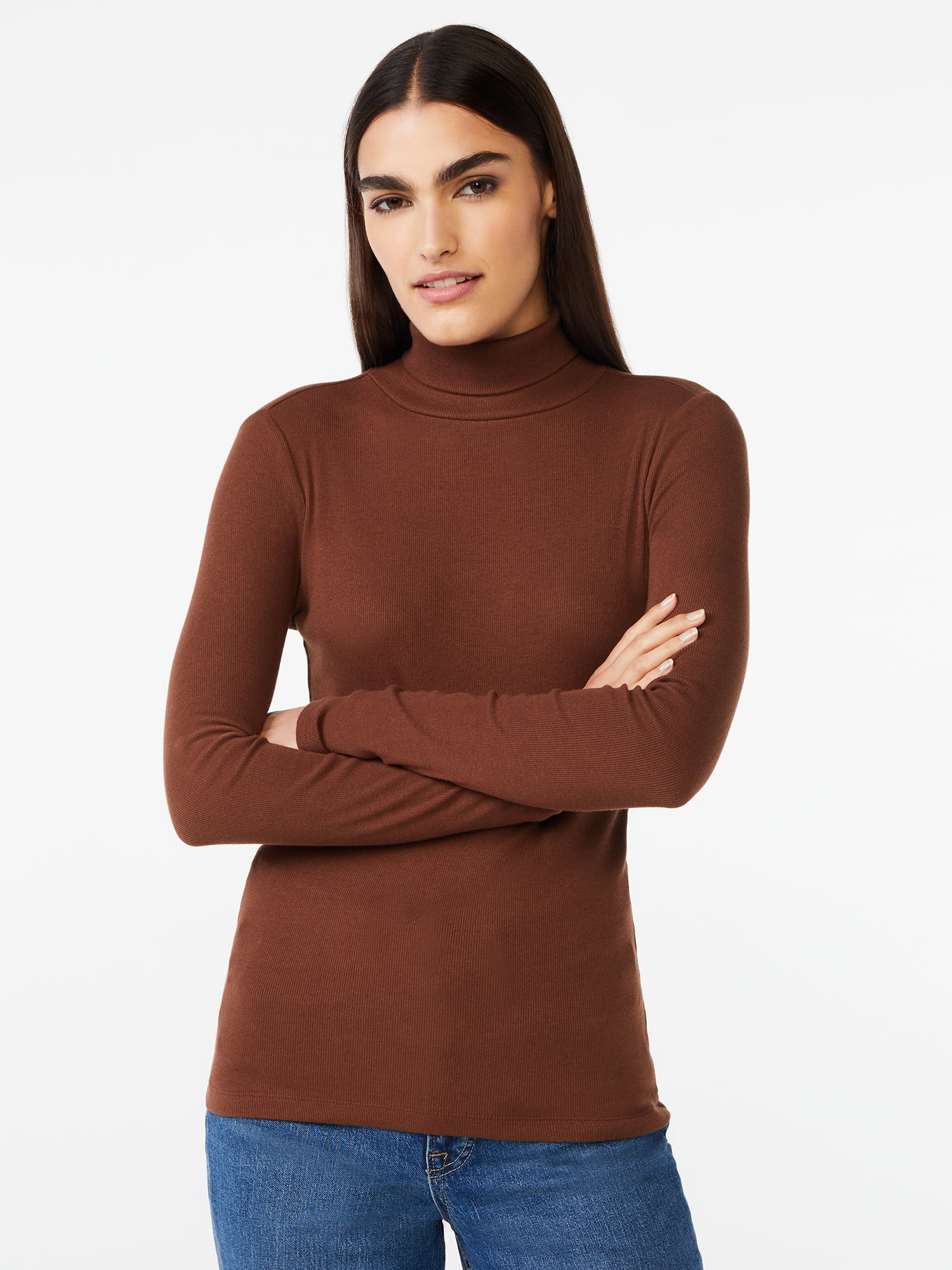 a model wearing the brown turtleneck