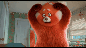 GIF of giant red panda from Turning Red massaging self and breathing