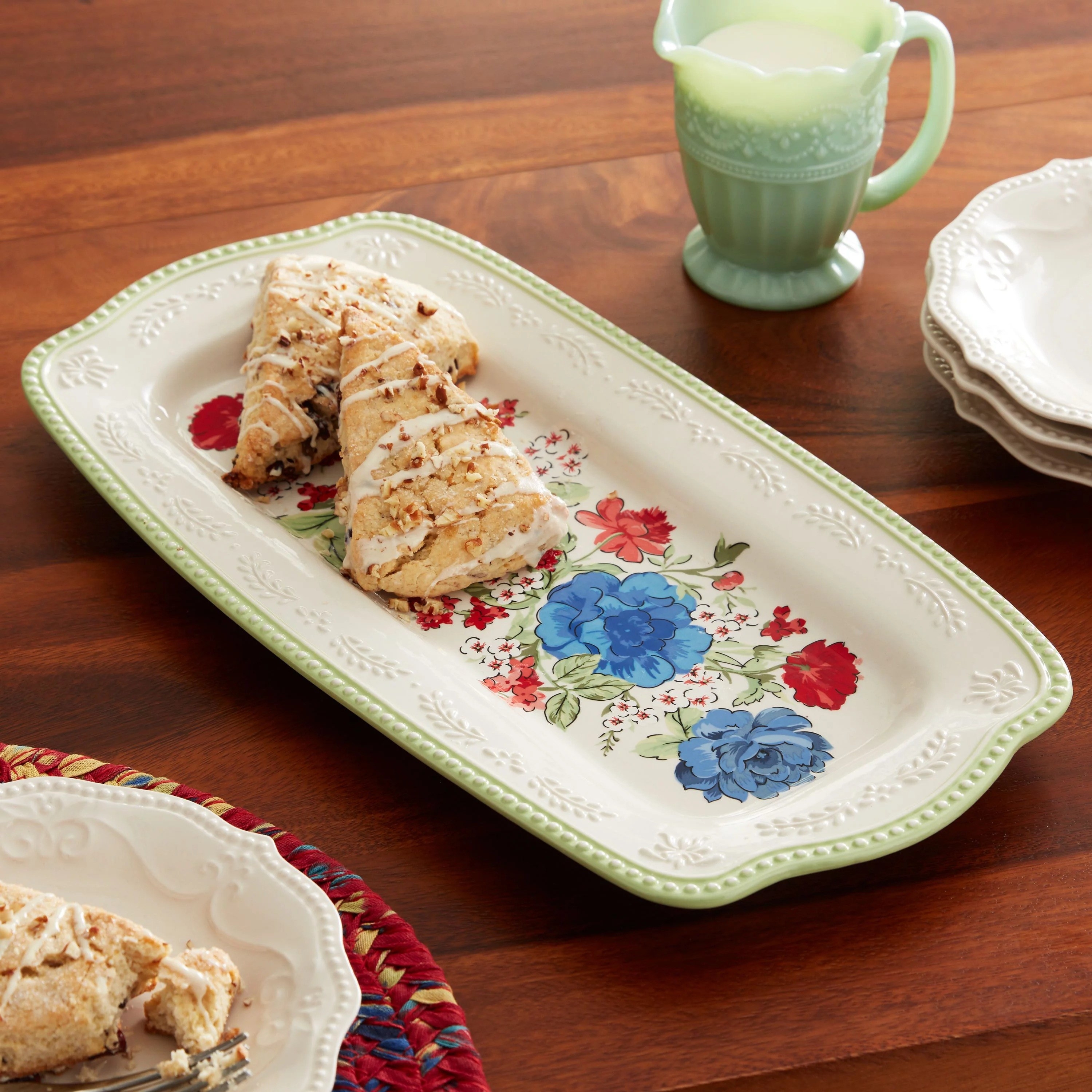 the floral tray with scones on it