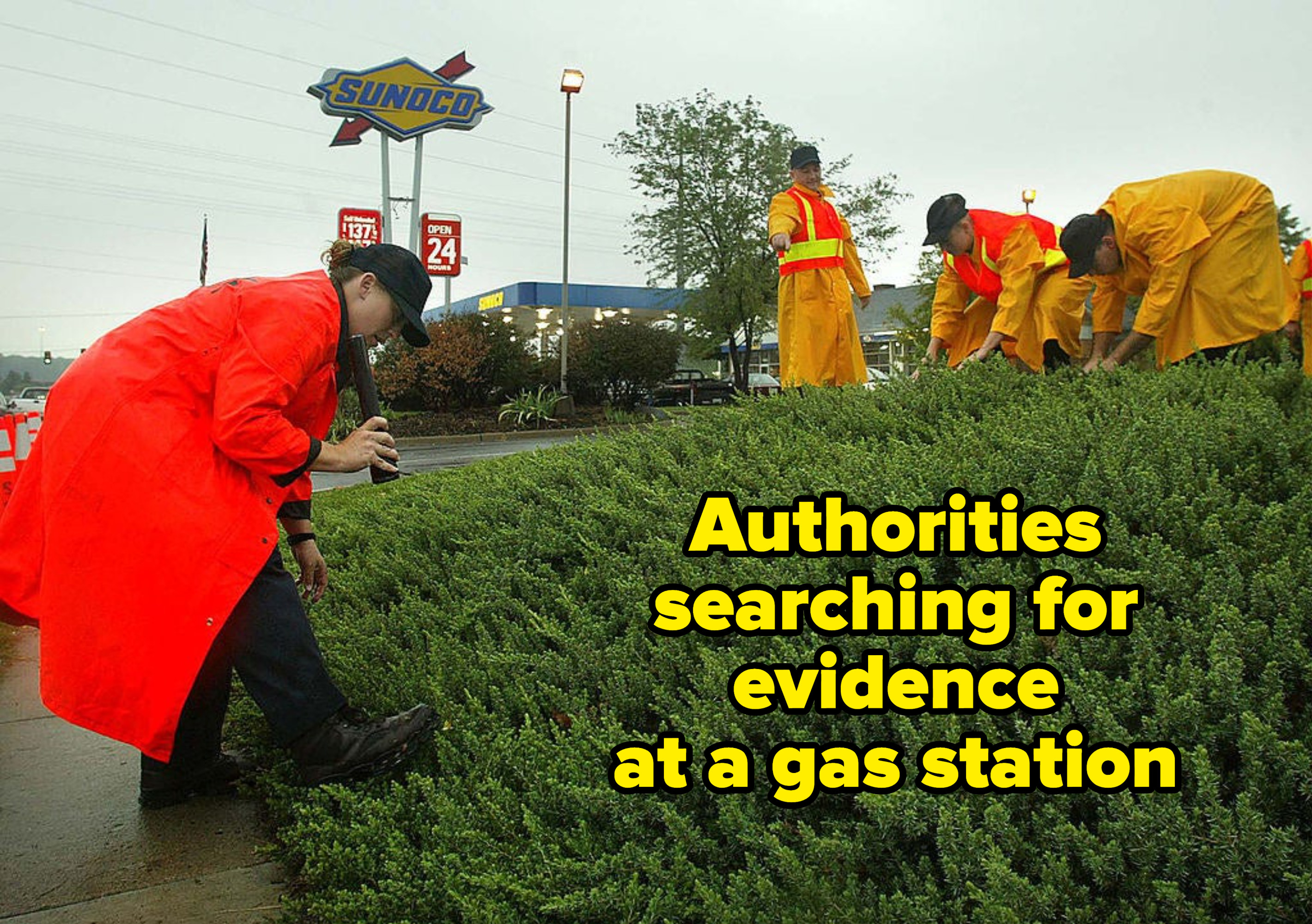 Authorities searching for evidence at a gas station