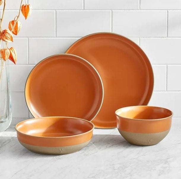 Copper colored plates and bowls