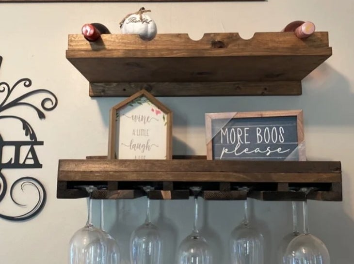 A wall-mounted wine rack