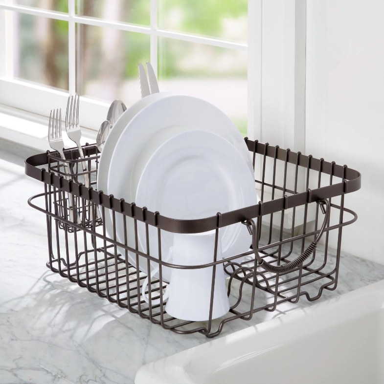 Dishes and utensils in drying rack