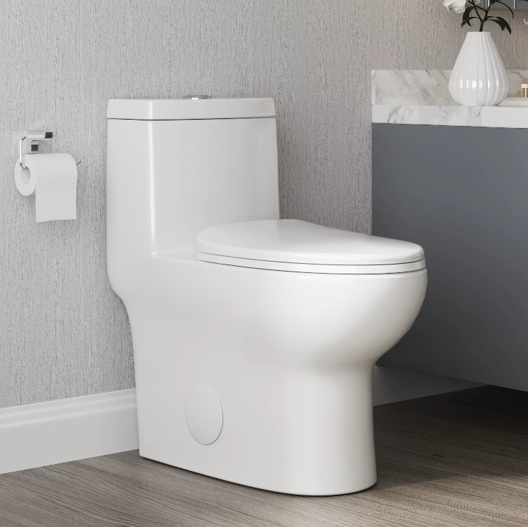 The elongated one-piece toilet