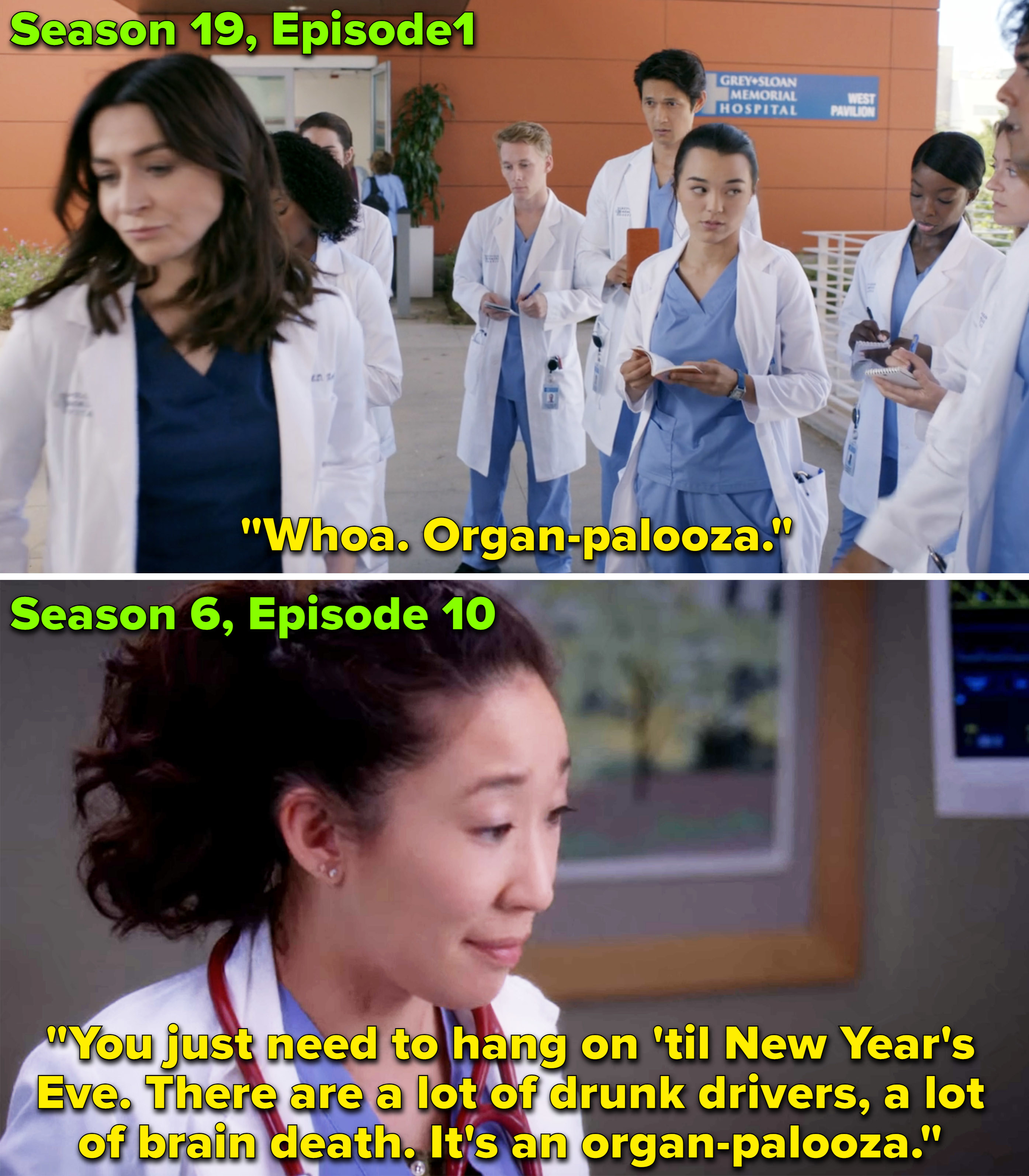 Mika saying organ-palooza vs. Cristina saying it in Season 6
