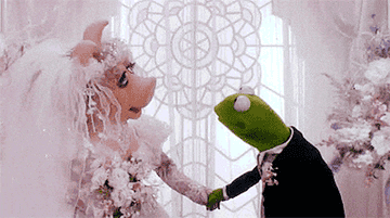 kermit the frog kissing miss piggy at the alter
