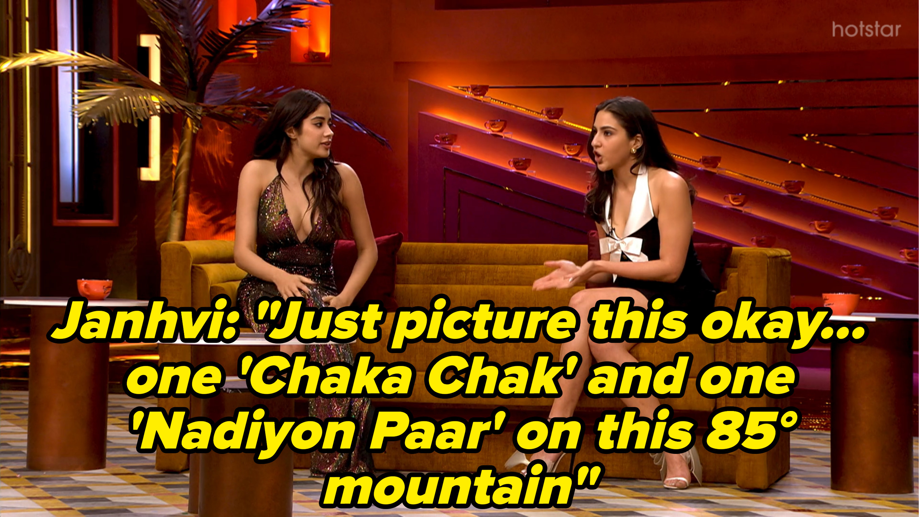 Janhvi Kapoor and Sara Ali Khan on the couch