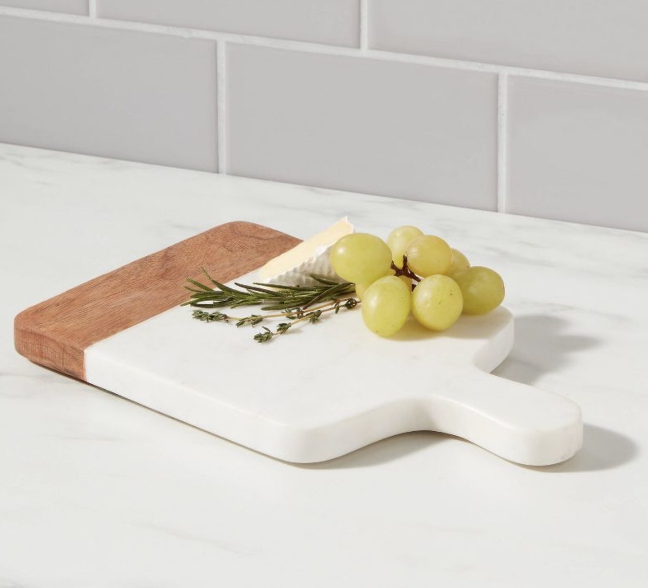 A marble and wood serving board