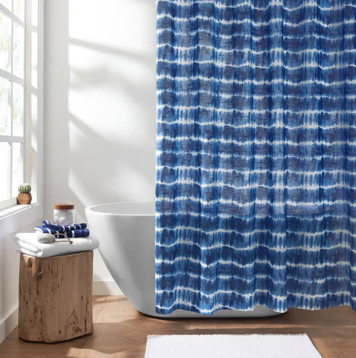 The blue multicolor shower curtain