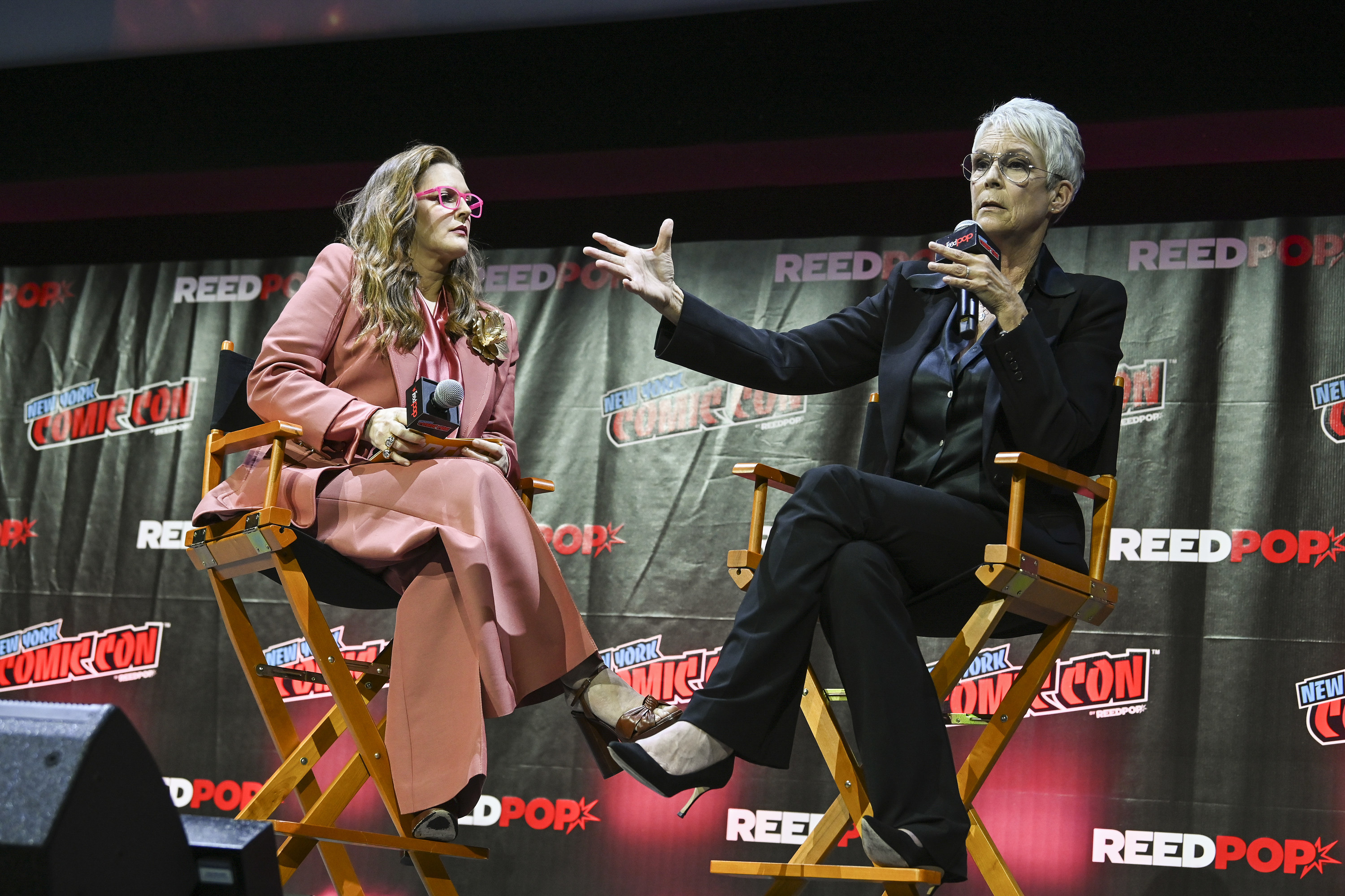 Drew Barrymore and Jamie Lee Curtis onstage at New York Comic-Con