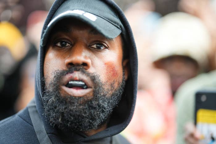 Close-up of Kanye West in a hoodie