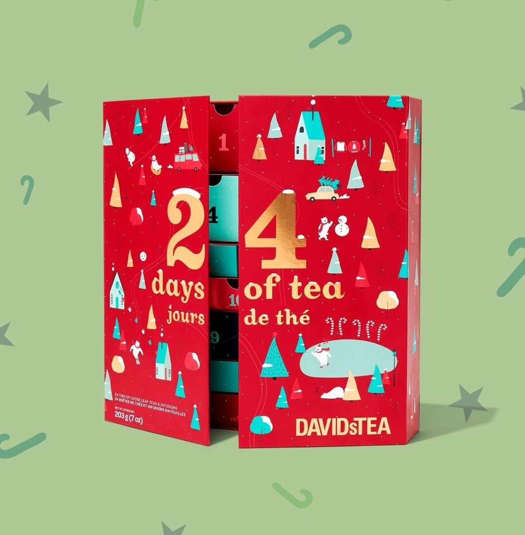 the tea advent calendar standing and slightly open