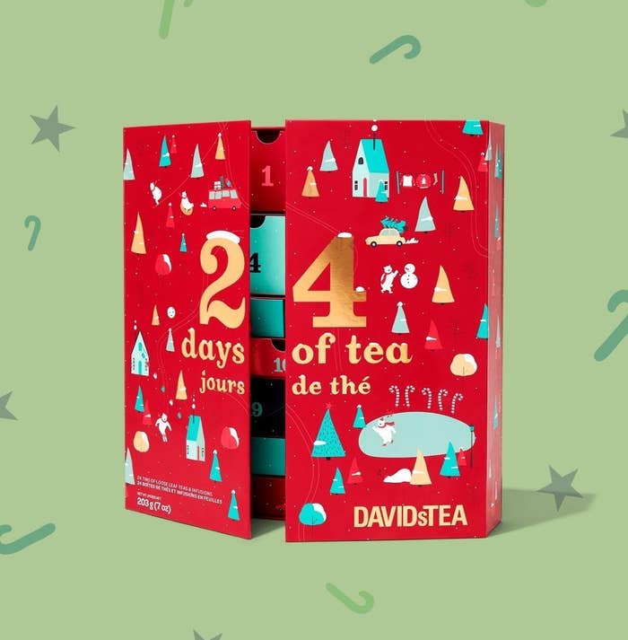 the tea advent calendar standing and slightly open