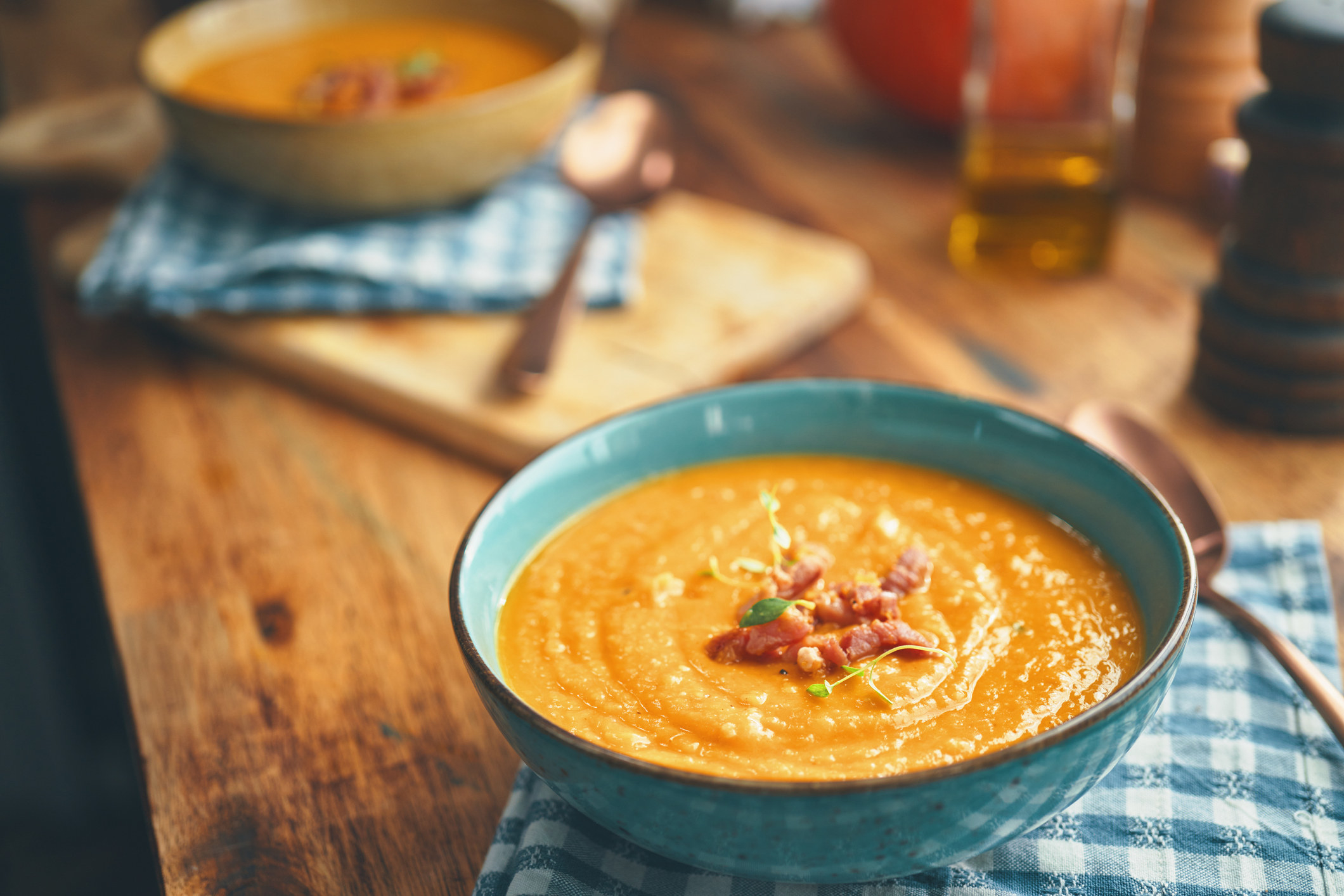 A bowl of pumpkin soup