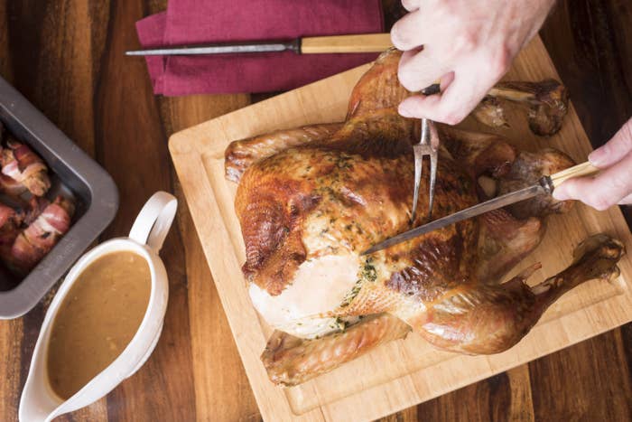 A roast turkey and a side of gravy