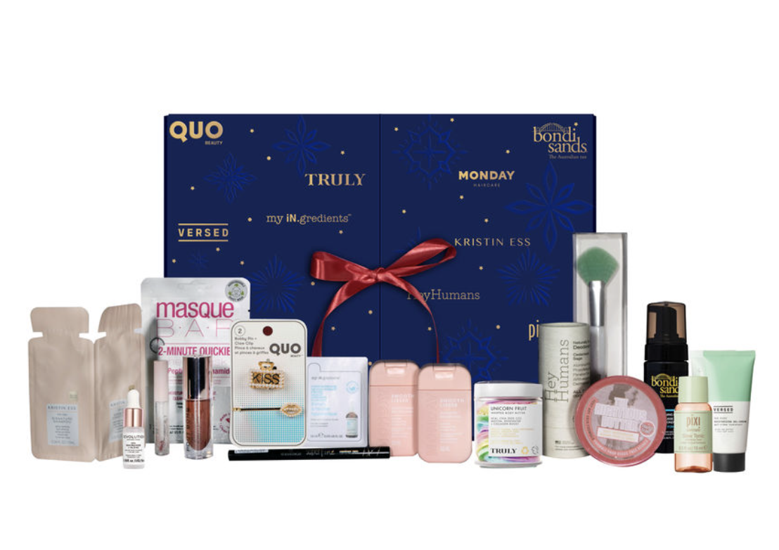 the advent calendar with the products in front of it