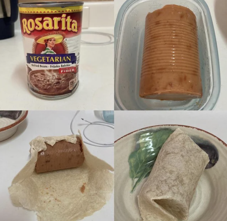 Canned beans in a tortilla