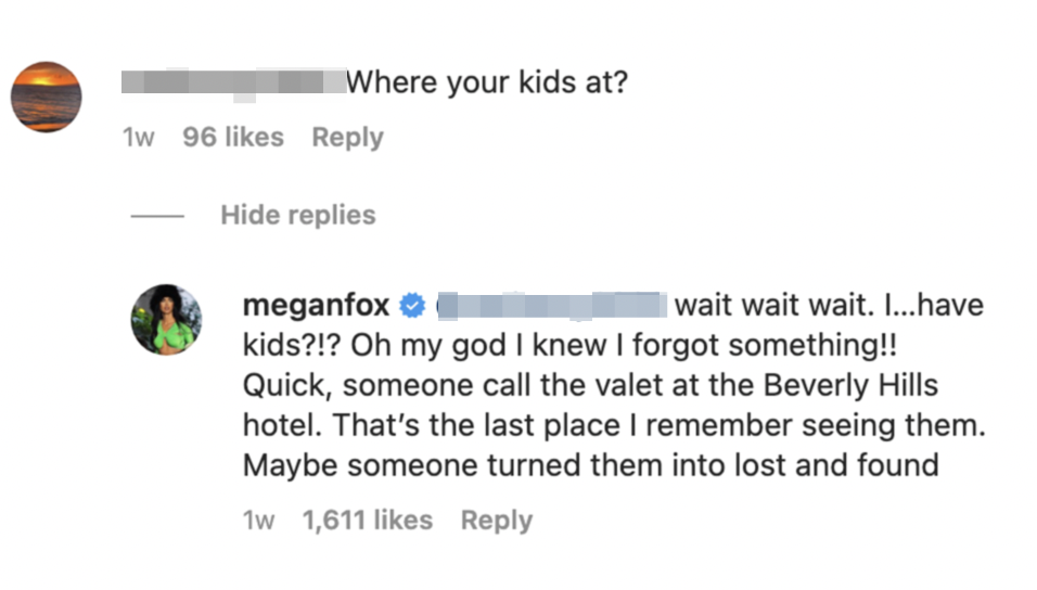 Screenshot of a Megan Fox comment