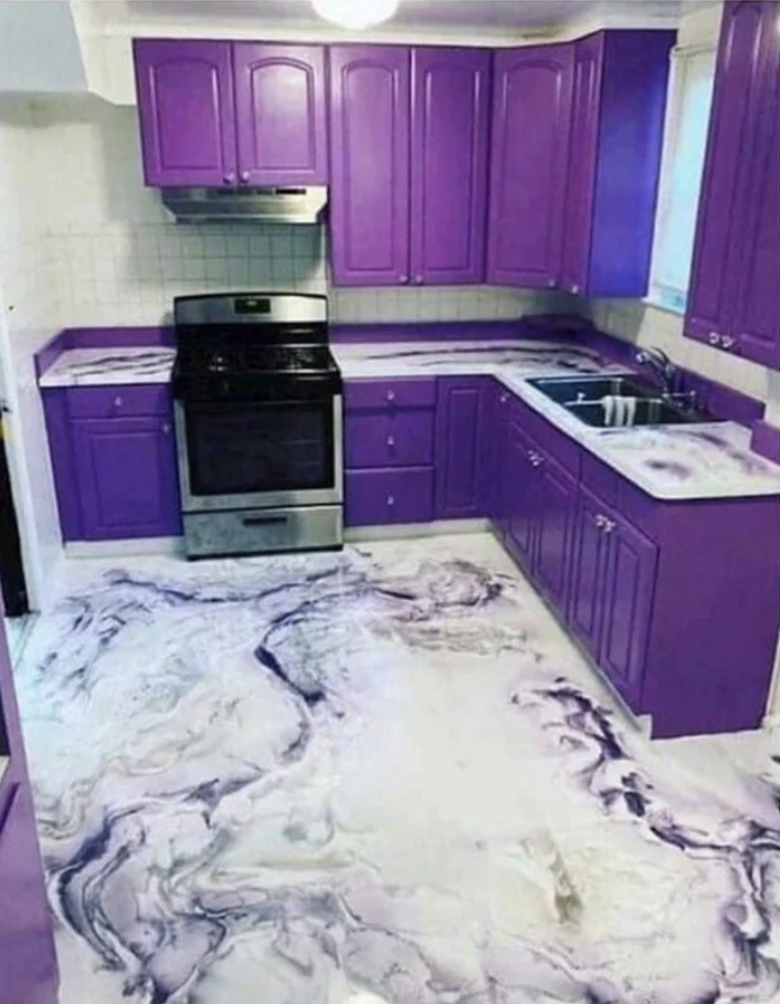 Purple cabinets in a kitchen