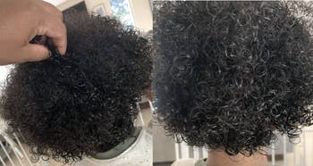 another reviewer's toddler with hair post-swim then with defined coil curls after use